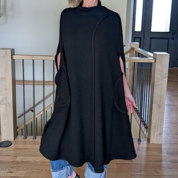 Wetherall Vintage Elegant Flowy Black 100% Wool Cape, Scarf Neck, OS, EUC - Picture 1 of 16